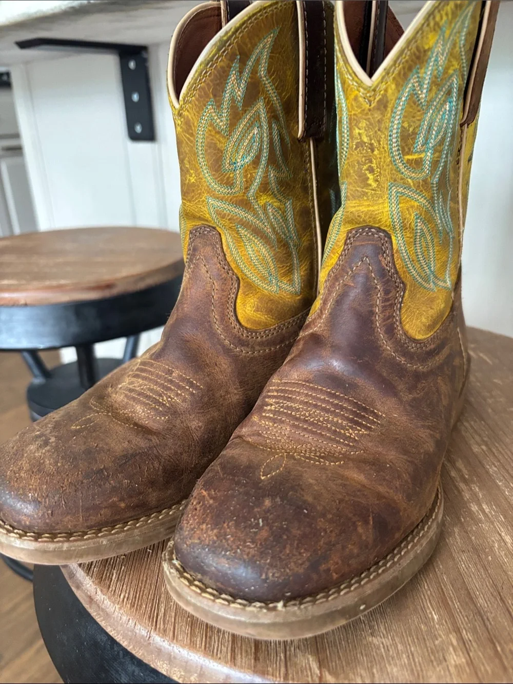Justin’s 5D Kids Yellow & Brown Western Cowboy Boots